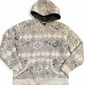 Indigo Star Y2K Skull Medallion Print Sherpa Lined Full Zip Hoodie Size XL Youth